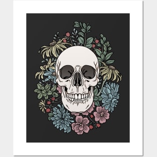 Skull and flowers Posters and Art